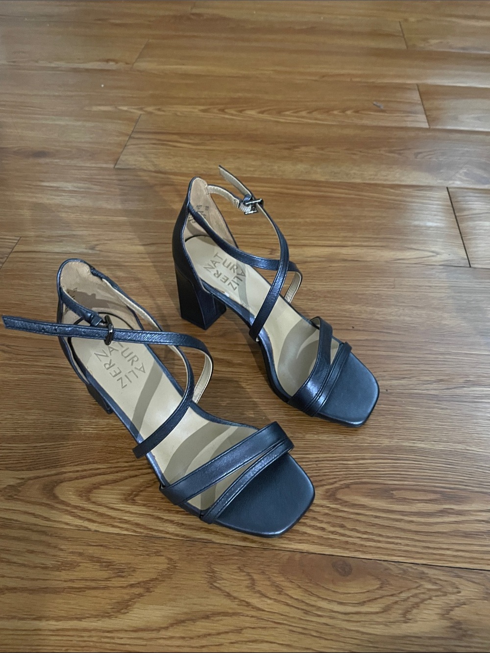 Naturalizer Black Strappy Block Heel Sandals